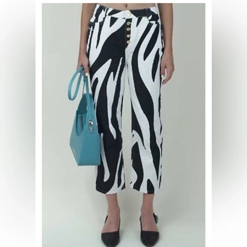 House of Sunny rewa white and black print denim pants 33234